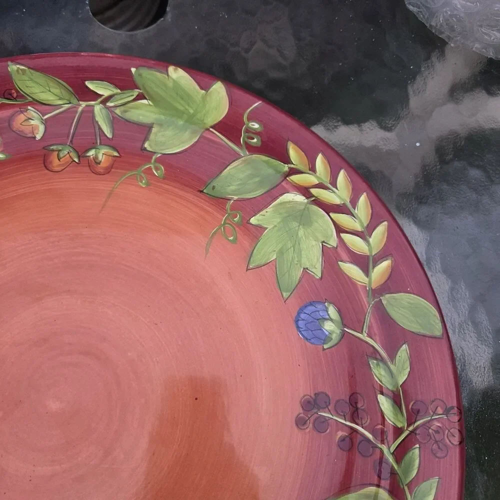 ​Gates Ware Laurie Gates Ceramic Round Platter 15 Inch Pumpkin Vine Red Orange​